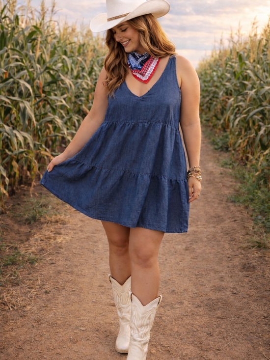 Derek Heart Dresses & Skirts - Denim Babydoll Dress 1X | Derek Heart  Festival Western Boho Country Cowgirl